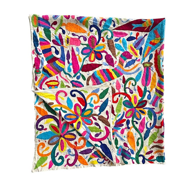 Textile Vintage Mexican Otomi Hand Embroidered Textile Coverlet/Wall Hanging For Sale - Image 7 of 15