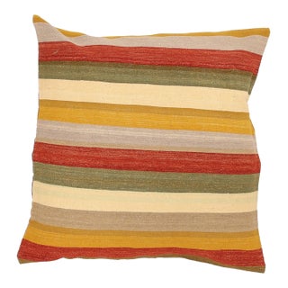 Arteverk Handwoven Reversible Wool Kilim Floor Pillow — Gold & Red Stripe (36") For Sale