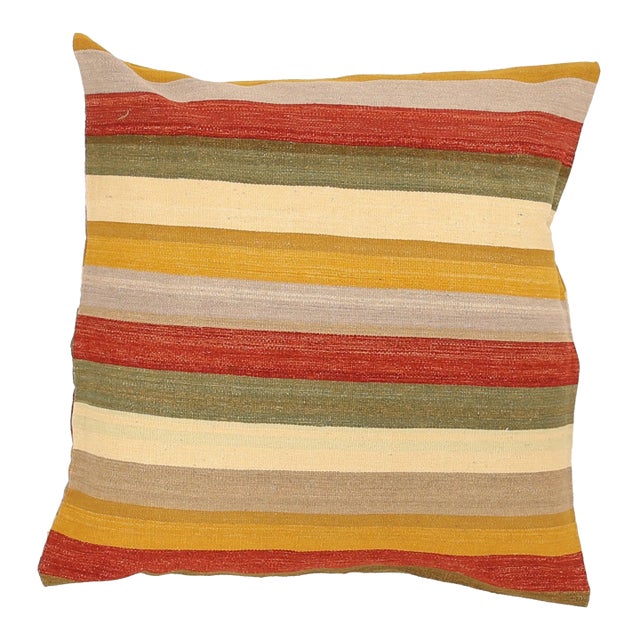 Arteverk Handwoven Reversible Wool Kilim Floor Pillow — Gold & Red Stripe (36") For Sale