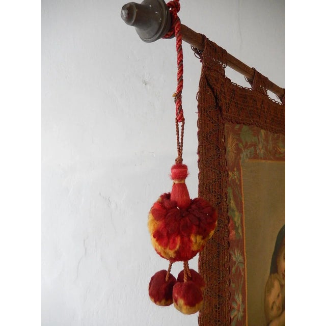 Red 19th Century Italian Religious Banner Ave Maria Oliograph With Tassels For Sale - Image 8 of 13
