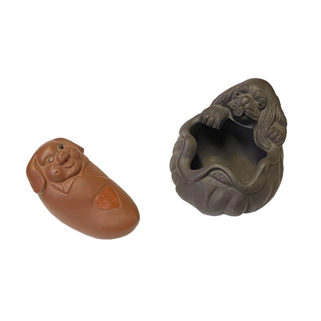 This is a set of two ceramic small animal display figures - piggy , puppy Dimension: Dia 3" x h3" , 3.5" x 1.5"x h2.25"...