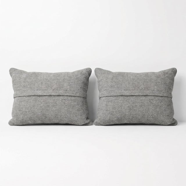 Turkish Wool Lumbar Rug Pillow Cover 16'' X 23'' - Set of Two For Sale - Image 4 of 4