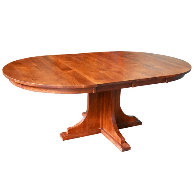 2020s Solid Oak Round Dining Table With 2 Leaves - Michael's Cherry For Sale - Image 5 of 9