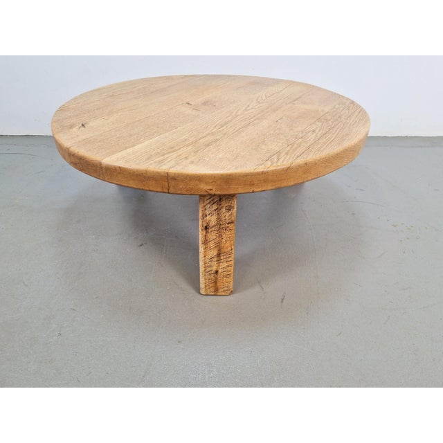 1960s Brutalist Round Oak Coffee Table by Pierre Chapo, 1960s For Sale - Image 5 of 13