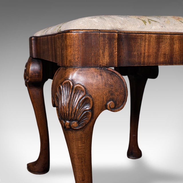 Brown Antique Queen Anne Revival Dressing Stool, English, Needlepoint, Victorian, 1870 For Sale - Image 8 of 10