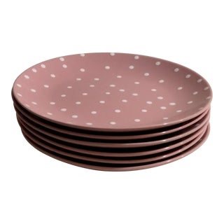 Nantucket Home Brand Pink With White Polka Dots Plates- Set of 6 For Sale