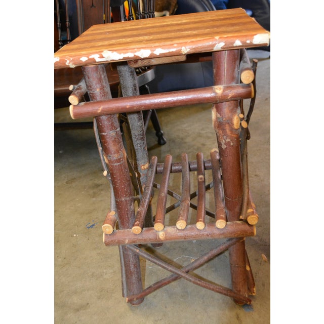 1980s 1980s Pair Adirondack Style Hand Crafted Twig Log Wood Plant Stands or End Tables For Sale - Image 5 of 17