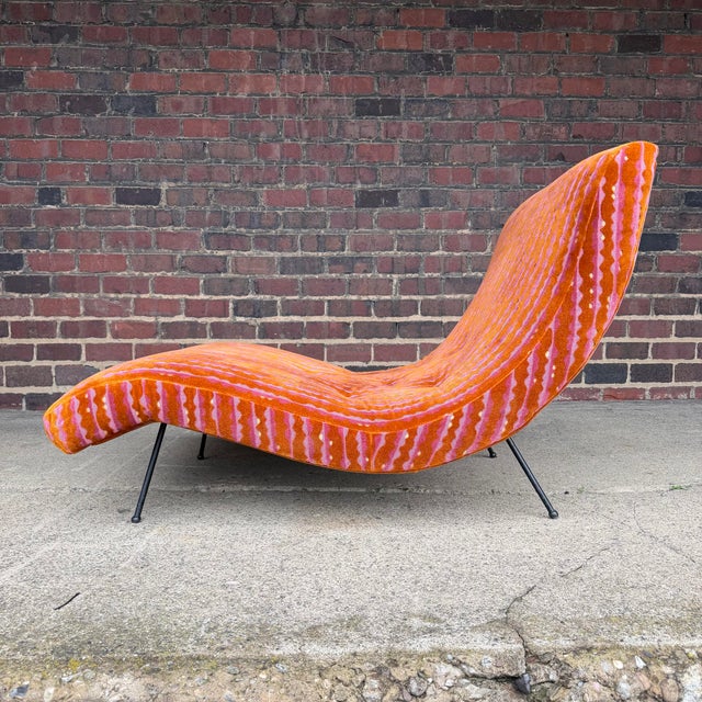 Adrian Pearsall for Craft Associates Iron Base Wave Chaise in Elitis Fabric Fully Restored For Sale In Cleveland - Image 6 of 12
