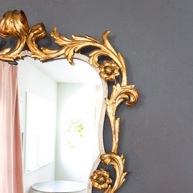 20th Century Oversized Gilded Gold Leaf Italian Toleware Mirror For Sale - Image 4 of 10