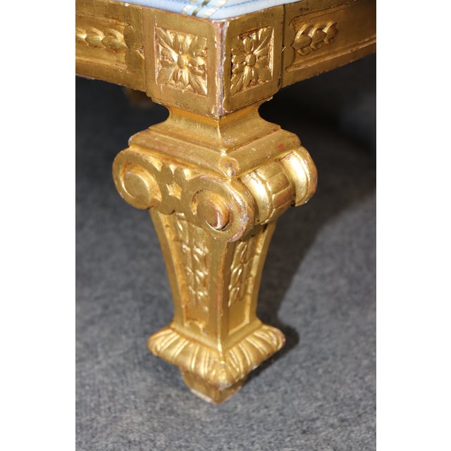 19th C. Pair French Napoleonic Style Armchairs, Giltwood & Blue Upholstery For Sale - Image 14 of 16