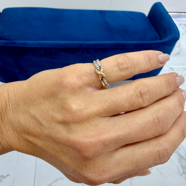 Gold David Yurman Crossover 925 Silver & 18k Yellow Gold 4 MM Petite X Band Ring, Size 4 For Sale - Image 8 of 8