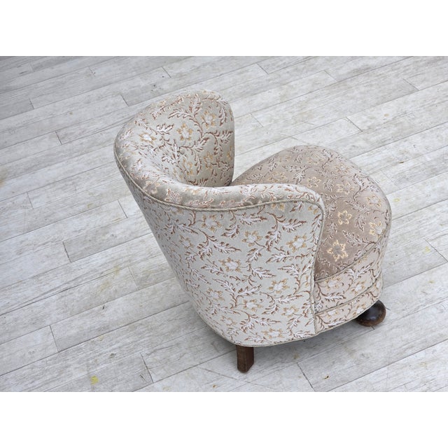 Danish Curved Armchair in Light Green-Gray Furniture Velour, 1970s For Sale - Image 12 of 18