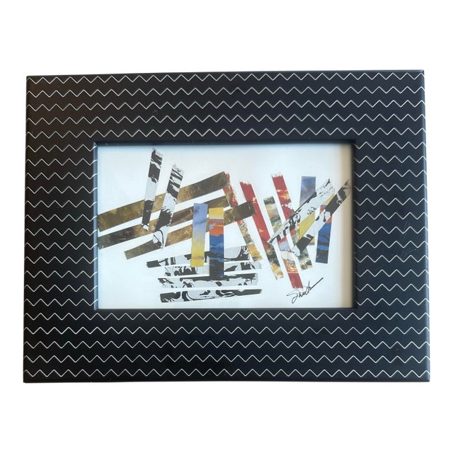 Modern Abstract Paper Collage Artwork in Patterned Black Frame For Sale