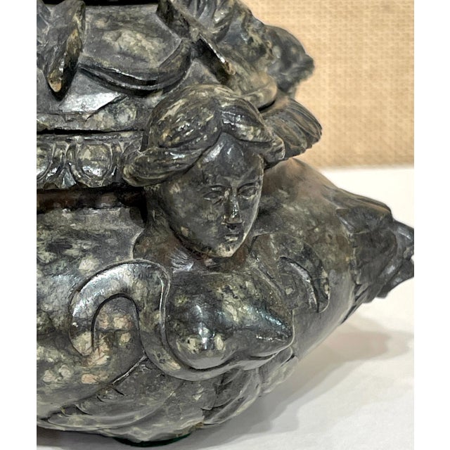 Black 18th Century/Older Italian Renaissance Style Carved Verdigris Marble Table Box For Sale - Image 8 of 12