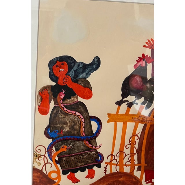 Folk Art Emma Heinzelmann, Original Graphic Hungarian Illustration Art Emma Heinzelmann Children's Book Art, c.1950-1970's For Sale - Image 3 of 12