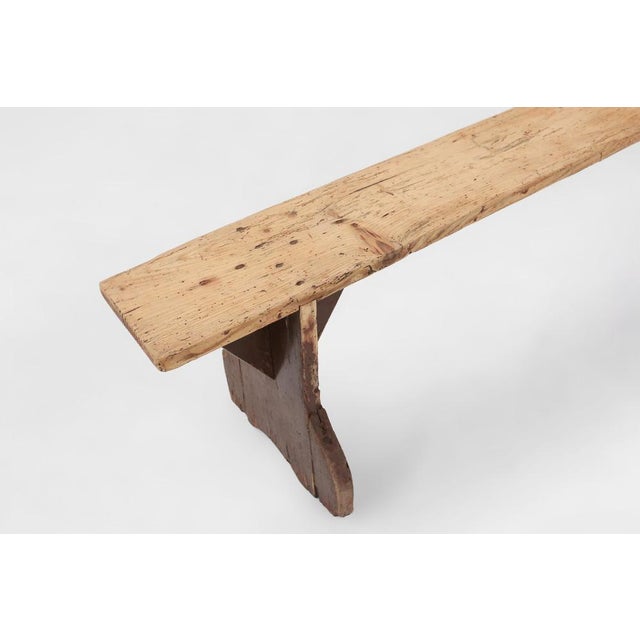 Rustic Wooden Bench with Brown Painted Feet, France, 1890s For Sale - Image 6 of 11
