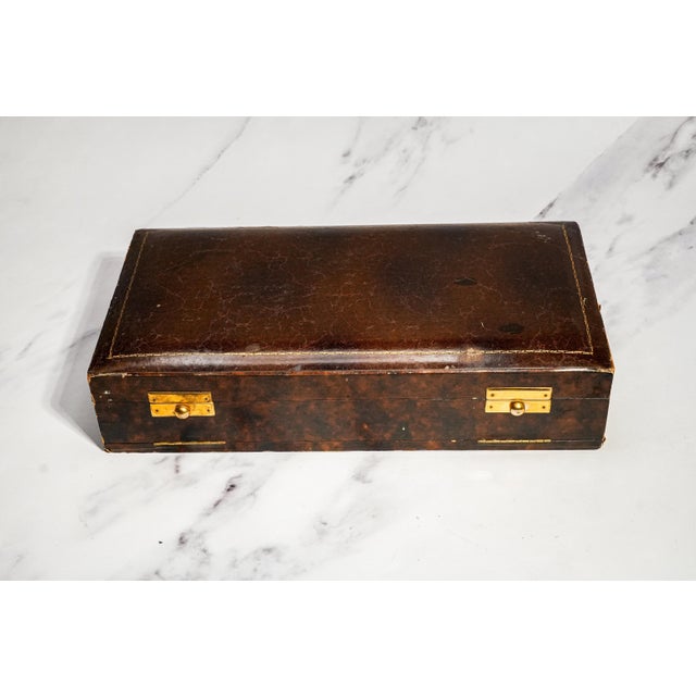 Rare Antique English Shagreen Vanity Set c.1920, Goldsmiths & Silversmiths London, 5-Piece Boxed Dressing Set Brushes Mirror For Sale - Image 15 of 15