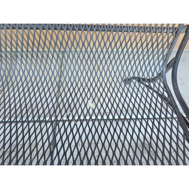 Vintage Russell Woodard Attributed Wrought Iron Briarwood Daisy Bench Settee For Sale - Image 9 of 17