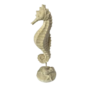 Large Coastal Sand-Textured Seahorse Sculpture on Shell Base, Nautical Beach House Decor, 14”