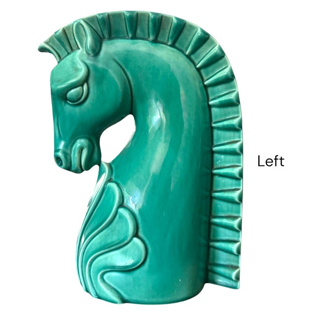 Pair of Art Deco Style Turquoise Ceramic Horse Bookends, 10” Sculptural Figures For Sale - Image 4 of 12