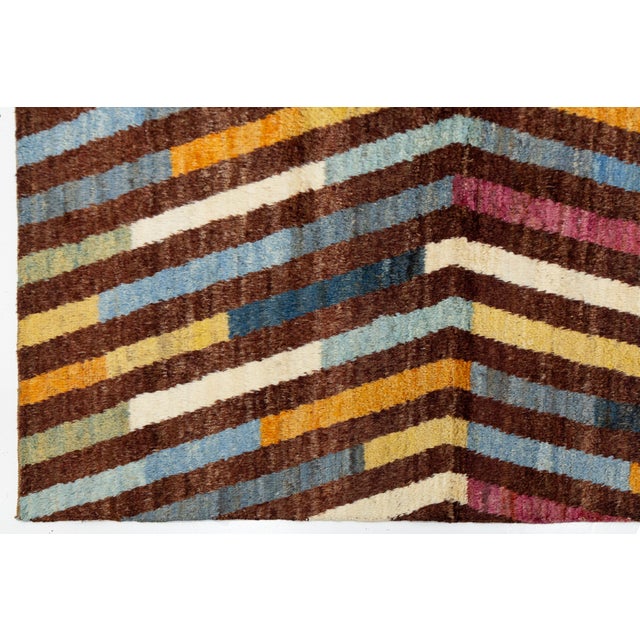 Modern Moroccan Style Handmade Wool Rug With Geometric Zig-Zag Chevron Pattern For Sale - Image 9 of 12