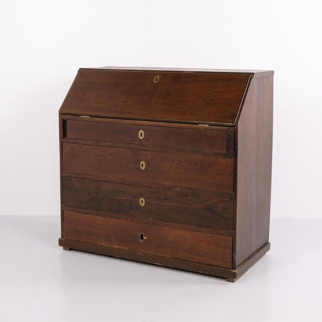 Antique Empire Oak Secretary Desk with Inlay and Brass Fittings, 1840s For Sale - Image 11 of 13