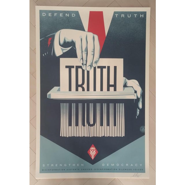 Shepard Fairey (Obey) Defend Truth open 2024 Offset print signed and dated by hand by the artist. On thin paper Size: 92 x...