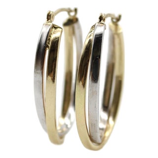 Vintage 14k Gold Two-Toned Gold Oval Hoop Earrings, Pair For Sale