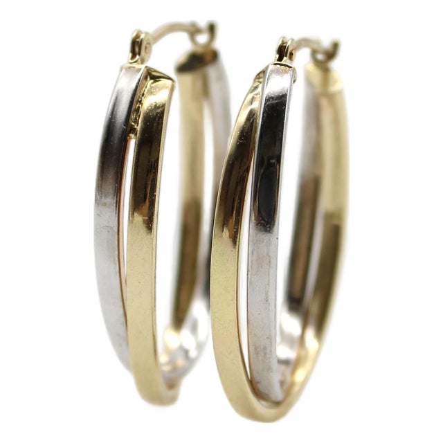 Vintage 14k Gold Two-Toned Gold Oval Hoop Earrings, Pair For Sale