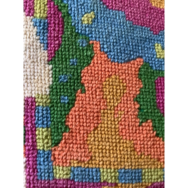 Vintage Hand Made Needlepoint Pillow Indian Style Decorated Elephant For Sale In New York - Image 6 of 12