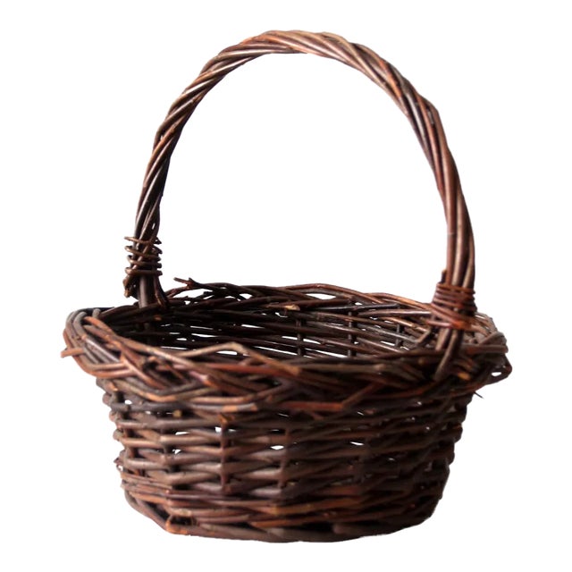 Vintage Wicker Handle Basket For Sale