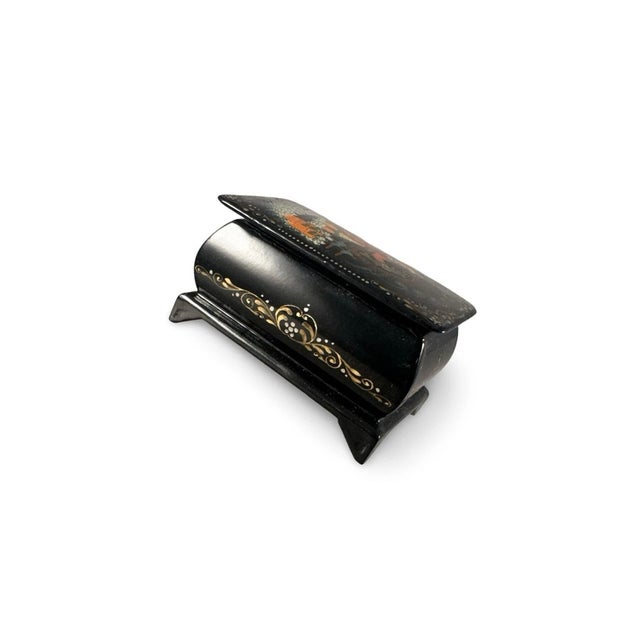 Black 1980s Small Lacquer Box Winter Scene With Fish by Moroz For Sale - Image 8 of 8