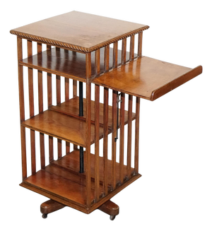 Antique Oak Revolving Bookcase with Folding Reading Stand