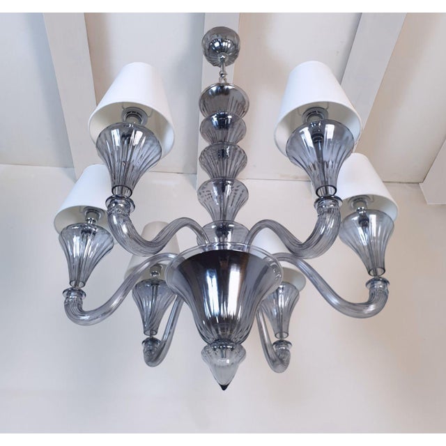 1990s Blue-Gray Murano Glass Mid Century Modern Chandelier For Sale - Image 4 of 12