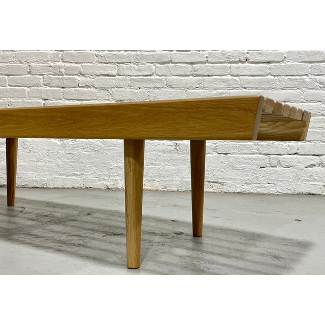 Mid Century Modern Styled Handmade Oak Slat Bench | Long Coffee Table For Sale In New York - Image 6 of 9