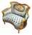Elegant French Rococo Loveseat With Blue Damask Fabric & Gilded Louis XV Frame For Sale