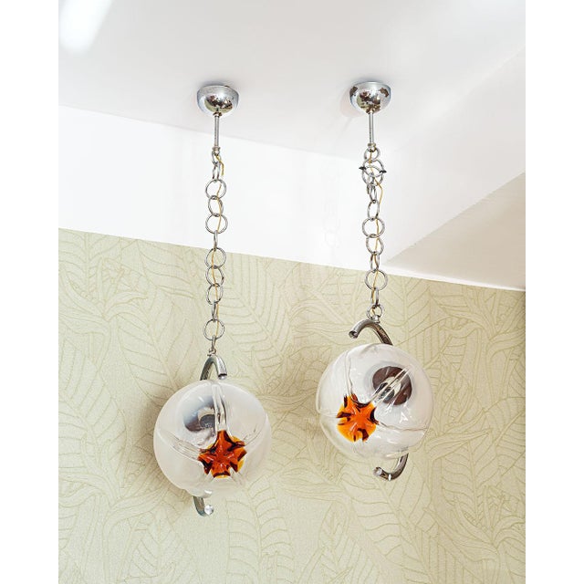 Murano Mazzega Pendant Lamps from Made Murano Glass, 1970s, Set of 2, in Very Good conditions. Designed 1970 to 1979 This...