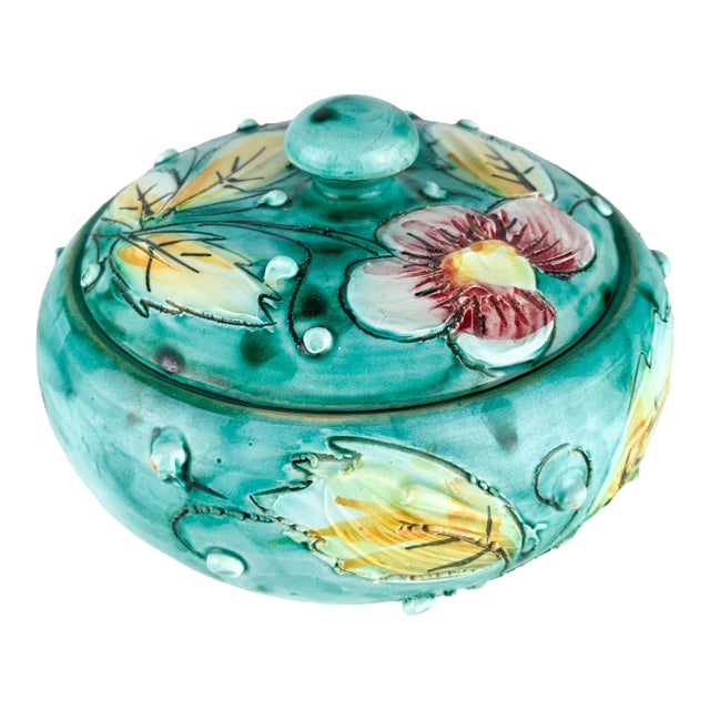 Vintage Lidded Ceramic Italy Bowl Jar Lidded Italian Pottery Floral Trinket Dish For Sale