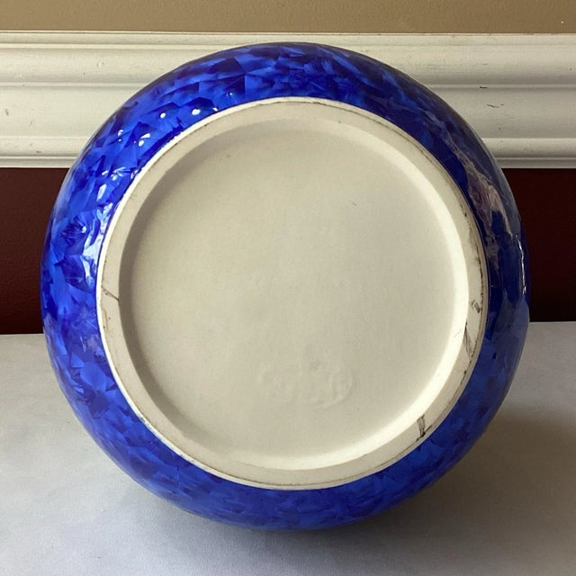 Blue Vintage Chinese Crystalline Glazed Porcelain Vase in Red Floral Box – Unmarked – 11.5” Tall For Sale - Image 8 of 12