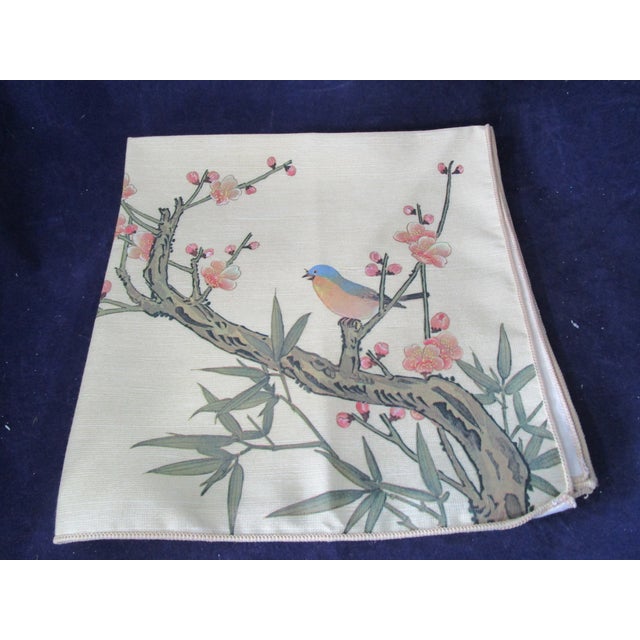 Textile Vintage Little Bluebird Among the Cherry Blossoms With Bamboo Accent Dinner Napkins- Set of 4 For Sale - Image 7 of 11