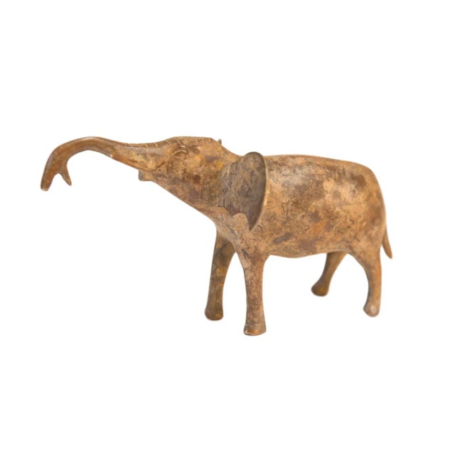 Metal Vintage African Light Patina Elephant Trunk Up For Sale - Image 7 of 7