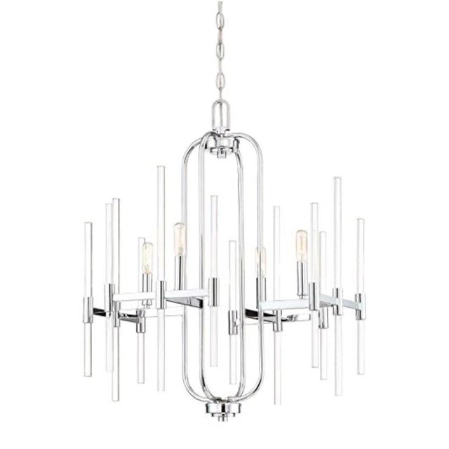 Contemporary Minka Lavery Chandelier Pendant Lighting 3094-77 Pillar Dining Room Fixture, 4-Light 240 Watts, Chrome For Sale - Image 3 of 3