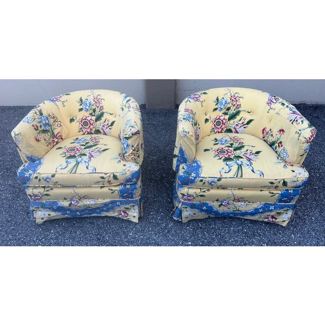 Vintage Pair of Floral Barrel Back Side Chairs Chairish