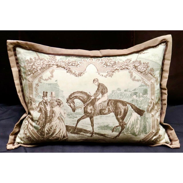 Kravet Custom Made Equestrian Pillow With Flange Trim. Outer most border flange is a brown gingham and the inner border is...