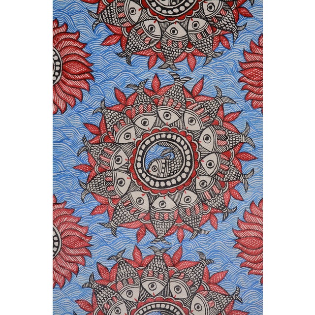 This intricate Madhubani folk art painting by Mamta Devi showcases the expressive visual language of the Mithila painting...
