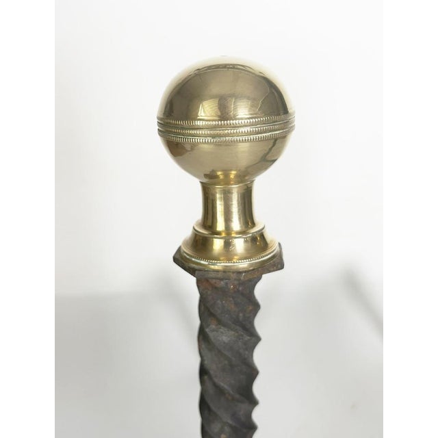 Black Andirons in Cast Iron and Brass, Black and Gold, France, 1960s, Set of 2 For Sale - Image 8 of 12