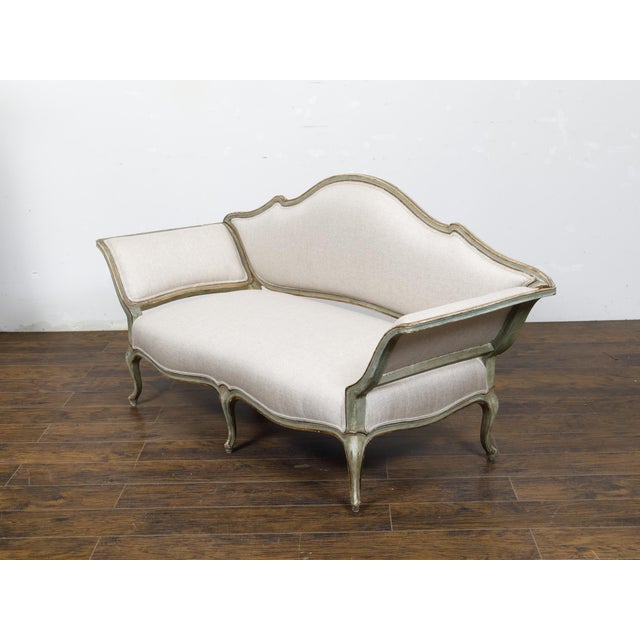 19th Century Italian Rococo Style 19th Century Painted Settee with Out Scrolling Arms For Sale - Image 5 of 12