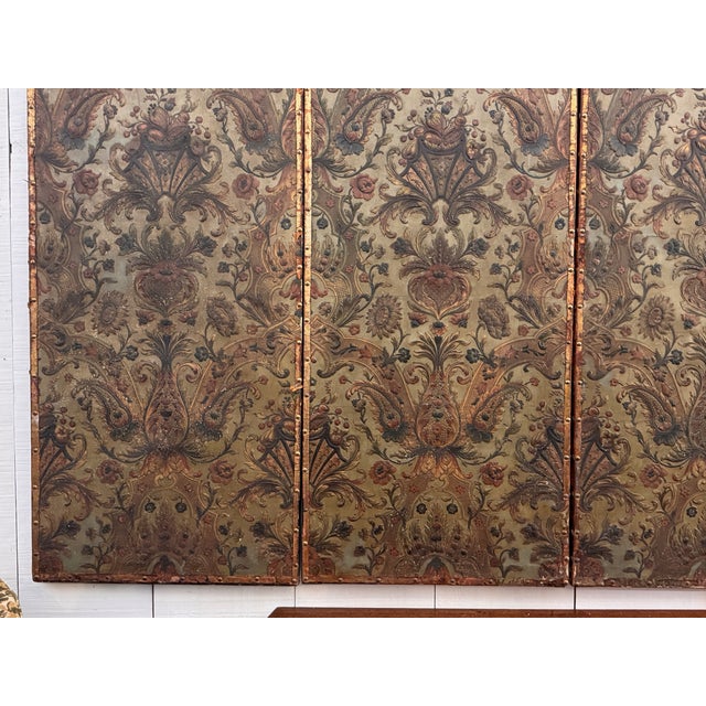 Animal Skin 19th Century Embossed Leather Four-Panel Screen For Sale - Image 7 of 10