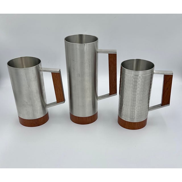 Silver 1960s Danish Modern Tiki Era Royal Selangor Pewter & Teak Mug Tankard Steins - Set of 3 For Sale - Image 8 of 9