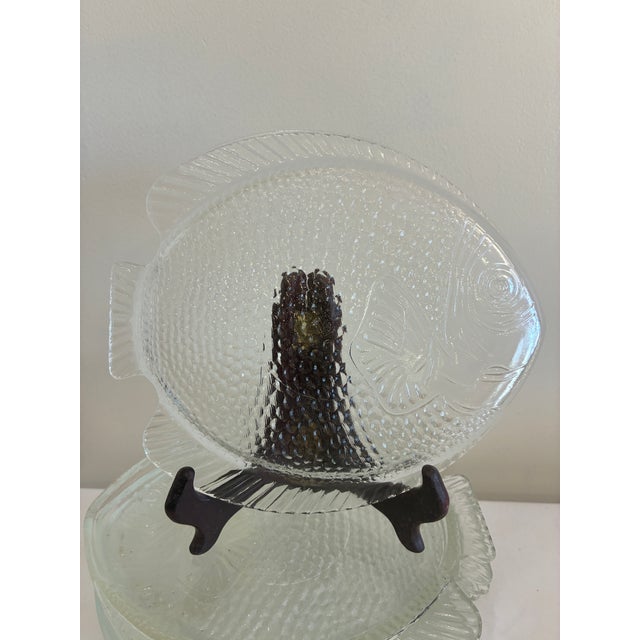 Transparent Mid 20th Century Mid-Century Modern Clear Pressed Glass Fish Plates – Set of 12 For Sale - Image 8 of 9